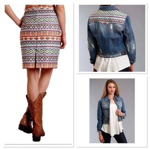 Stetson Skirt and Jacket Set Denim and Embroidery